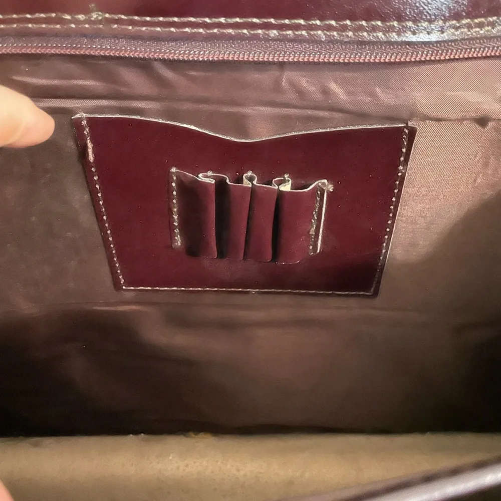 Vintage Burgundy Quality Top Grain Leather unisex Briefcase W Shoulder Strap